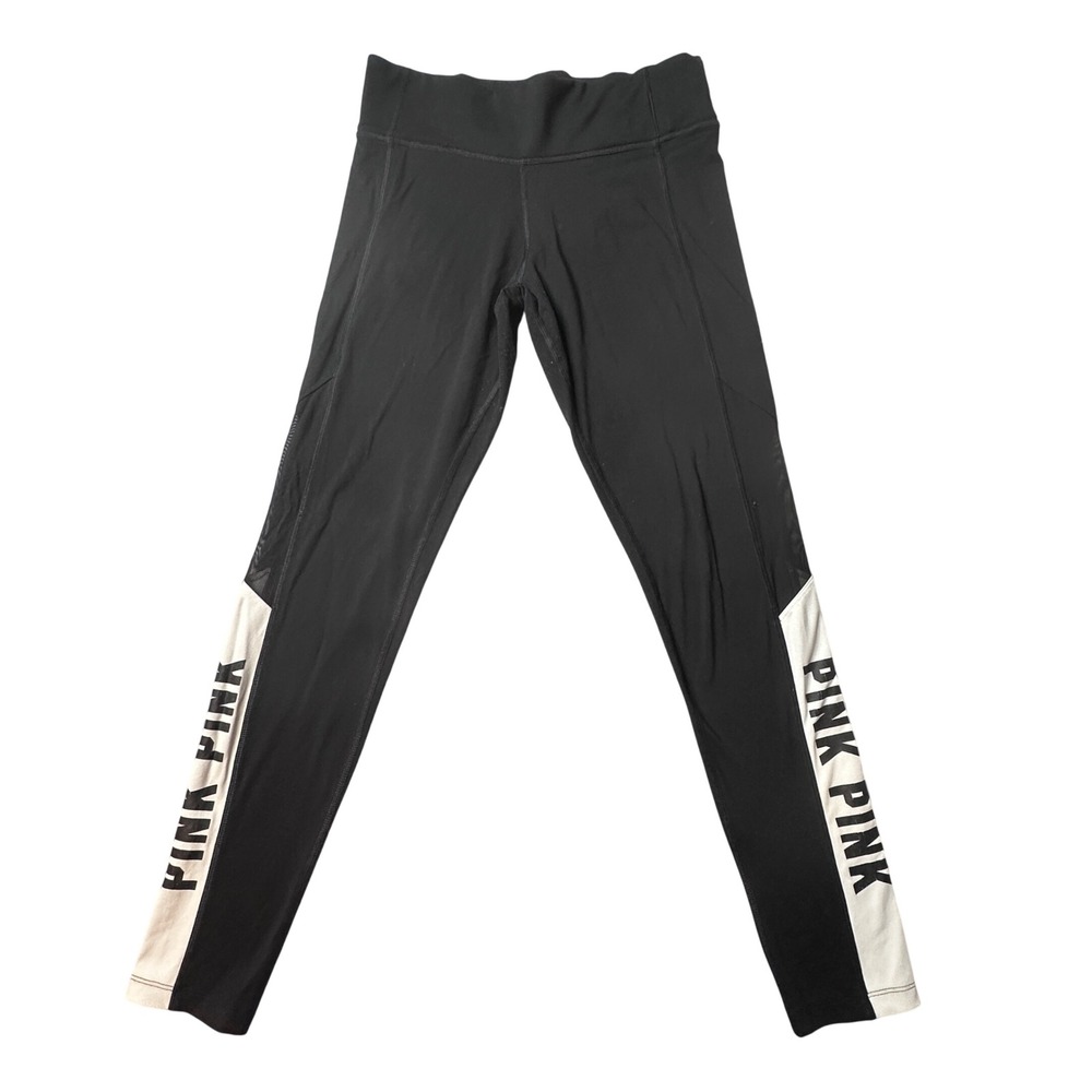 Pink Leggings Womens Medium Black Ultimate Colorblock Mesh Logo Activewear